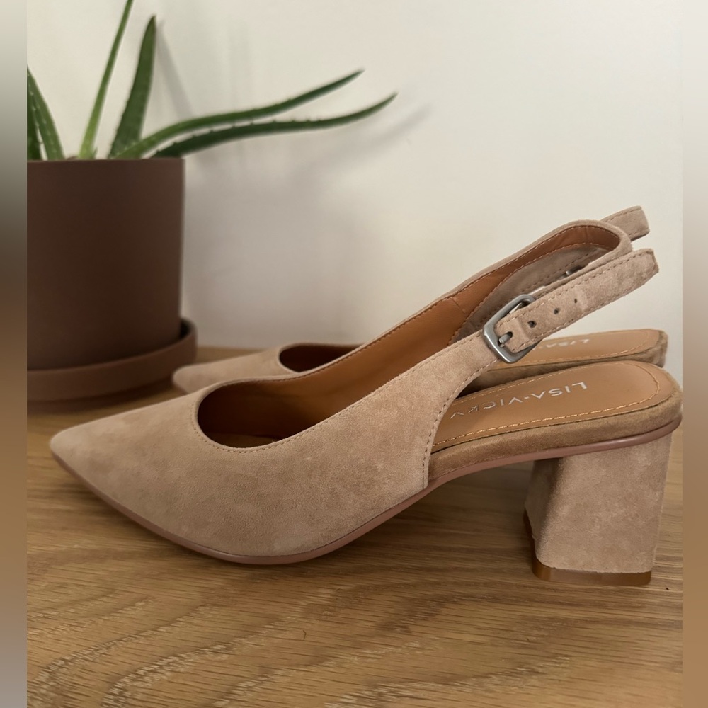 Lisa Vicky - tan suede slingbacks size 6. Fresh out of the box never worn!